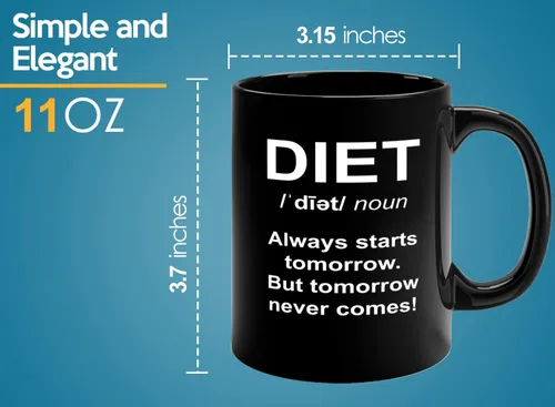 Vista 6 de Taza de café dietista de 11 onzas, color negro, con texto en inglés «Always Starts Tomorrow», dietista nutricionista, nutricionista registrado