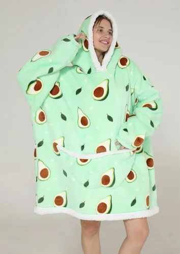 Vista 4 de Manta con capucha de gran tamaño, manta portátil para adultos, mujeres y hombres, suave, cálida, cómoda, Sherpa TV, Verde aguacate