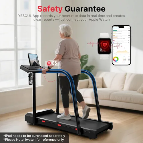 Vista 2 de Treadmill for Seniors with Long Handrails, Emergency Stop Button 4 Major Safety Protections, 300 lb Capacity, LED Display, Remote Control and