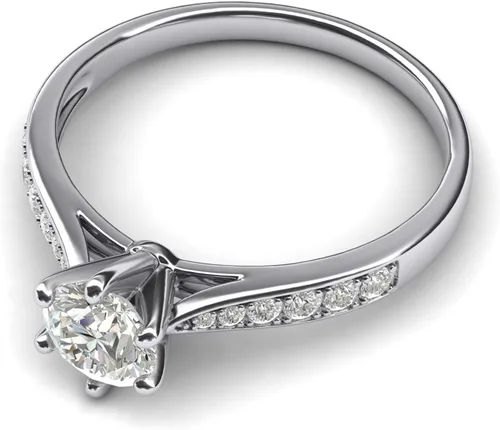 Vista 3 de Anillo de compromiso de oro blanco de 14 k de 10 quilates clásico de 6 puntas de diamante simulado con piedras laterales graduadas