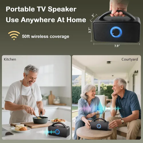 Vista 5 de Altavoces de TV inalámbricos de 5.8 GHz para personas mayores con dificultades auditivas, altavoz de TV portátil amplifica el sonido de TV