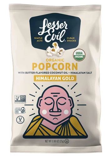 Vista 2 de LesserEvil Himalayan Gold - Palomitas de maíz orgánicas, sin ingredientes artificiales, aceite de coco, 0.88 onzas (paquete de 25)