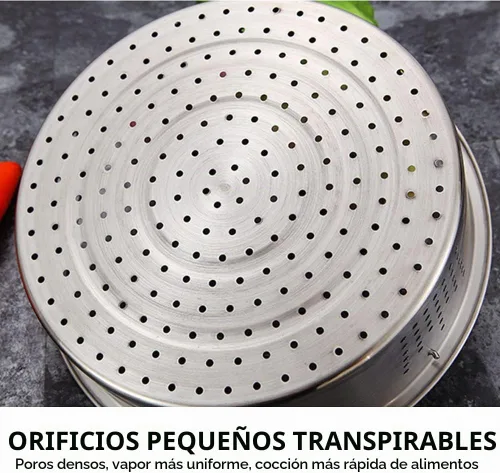 Vista 6 de Cesta de vapor de verduras de acero inoxidable, juego de estante de vapor