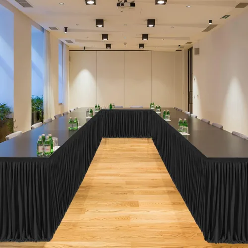 Vista 7 de PARTISKY Falda de mesa de poliéster negro para mesas rectangulares de 8 pies, mantel plisado resistente a las arrugas para banquetes, bodas