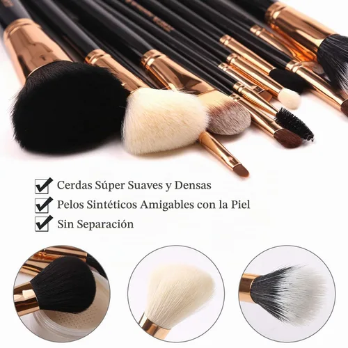 Vista 4 de Zoreya - Juego de brochas de maquillaje de pelo sintético, 12 unidades Negro