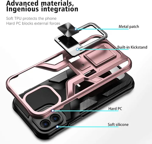 Vista 3 de Funda compatible con iPhone 12 resistente de grado militar a prueba de golpes, doble protección (TPU+PC), funda magnética sólida y duradera