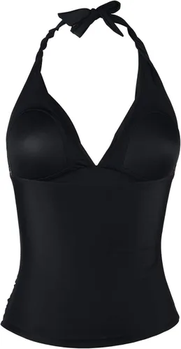 Vista 3 de Hilor - Parte superior de tankini para natación con cuello profundo en V y halter drapeado para mujer