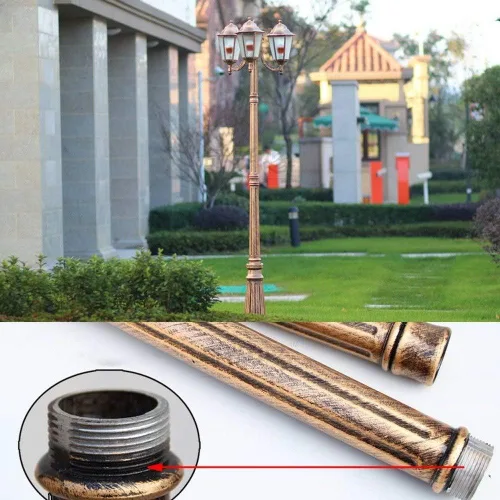 Vista 4 de Vintage 3-Lights Waterproof Antirust Aluminum Column Lamp 2.25M Pathway Tabletop Lighting for Courtyard Pillar Post Bollard Lantern Aluminum