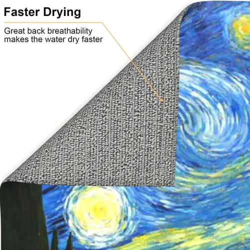 Vista 3 de Tapete de secado de platos de estilo azul amarillo de 18 x 16 pulgadas para encimeras, almohadilla escurridor de platos Blue Sky con lazo