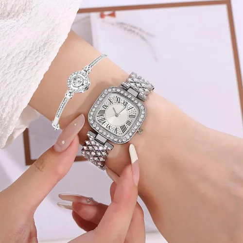 Vista 2 de Reloj cuadrado de diamante vintage de lujo de moda reloj digital de cuarzo para mujer