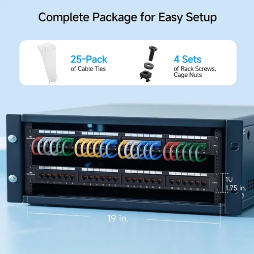Vista 7 de [Listado UL] Cable Matters Panel de conexiones Cat6 de 24 puertos y 10 Gbps con barra de soporte 1U, montaje en rack o montaje en pared, 19