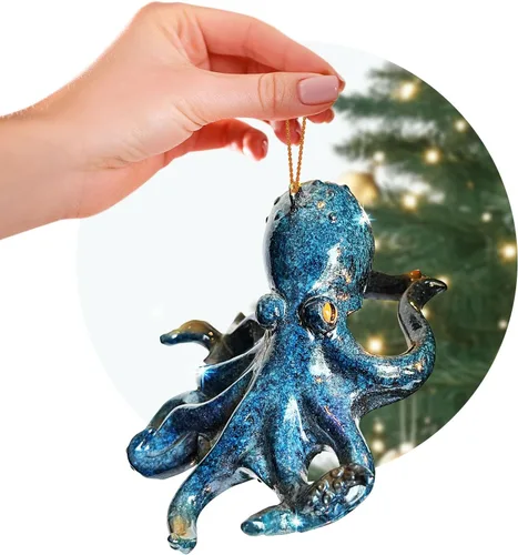 Vista 17 de Adorno de Navidad pintado a mano para playa – Decoración costera para árbol para amantes del océano – Adorno náutico único para árbol de Navidad