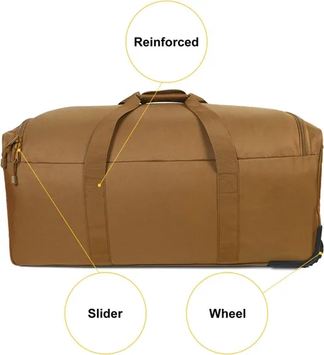 Vista 8 de Bolsa de despliegue militar con ruedas tácticas de camuflaje resistente, Coyote, L, Equipaje y equipo de viaje