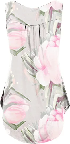 Vista 5 de XPSJBBB Crop Tops for Women Basic Sleeveless Pleated Swing Layer Tank Top Summer Button Henlny Cami Shirt Racerback Blouses