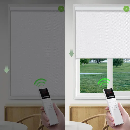 Vista 3 de ZSHINE Persianas enrollables motorizadas opacas para ventana, ancho personalizado, motor recargable, popular tela de sol para ventanas, hogar, Blanco