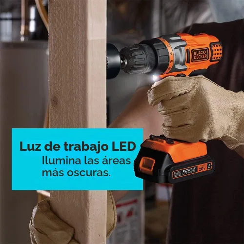 Vista 4 de BLACK+DECKER 20V MAX Taladro/desarmador inalámbrico con batería y cargador, luz de trabajo LED (LDX220C)