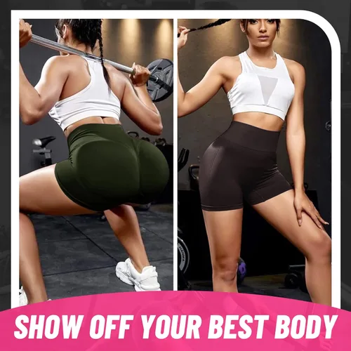 Vista 4 de LAWAKE Pantalones cortos de entrenamiento para mujer, con levantamiento de glúteos, cintura alta, sin costuras, acanalados, para ciclismo, gimnasio