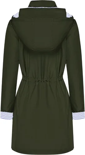 Vista 2 de BBX Lephsnt Abrigos de lluvia para mujer, chaqueta impermeable ligera, rompevientos para exteriores, gabardina con capucha A-verde militar