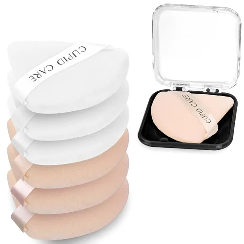 Vista 15 de 6 Piezas Borlas de Polvo Triangulares con 2 Estuches de Viaje, Borlas de Polvo Fijador para Polvo Facial y Base de Maquillaje, Borla de Maquillaje