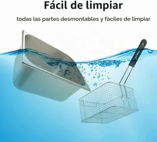 Vista 5 de Freidora comercial profunda con cestas, 3400W 12.7QT/12L de acero inoxidable engrosado para mostrador, freidora eléctrica de aceite de gran
