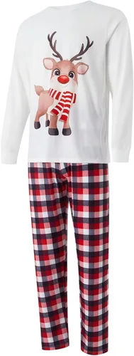 Vista 4 de FULA-bao Pijamas familiares de vacaciones a juego, pijamas de Navidad con estampado de mamá oso y pantalones a cuadros