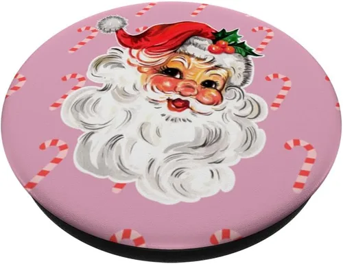 Vista 2 de PopSockets PopGrip estándar de bastón de caramelo de Navidad rosa de Papá Noel