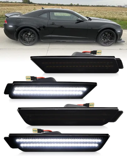Vista 13 de Luz de Marcador Lateral Azul Compatible para 5ta Generación Chevy Camaro 2010 2011 2012 2013 2014 2015, Luces de Parachoques Delanteras y Traseras