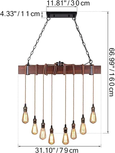 Vista 6 de Luces colgantes de granja para isla de cocina, accesorios de iluminación rústica para comedor con 8 enchufes de bombilla E26, lámparas colgantes