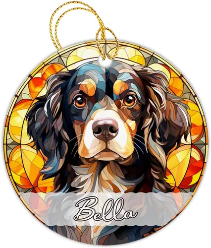 Vista 13 de Amstaff - Adornos personalizados para perros Amstaff para árbol de Navidad con nombre, adorno estilo vitral para perros, regalos para amantes