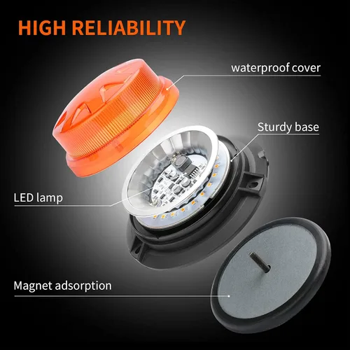 Vista 7 de AUXMOTEC Barra de luces de baliza estroboscópica de emergencia LED ámbar con montaje magnético y 8 modelos de destello, lámparas de señal