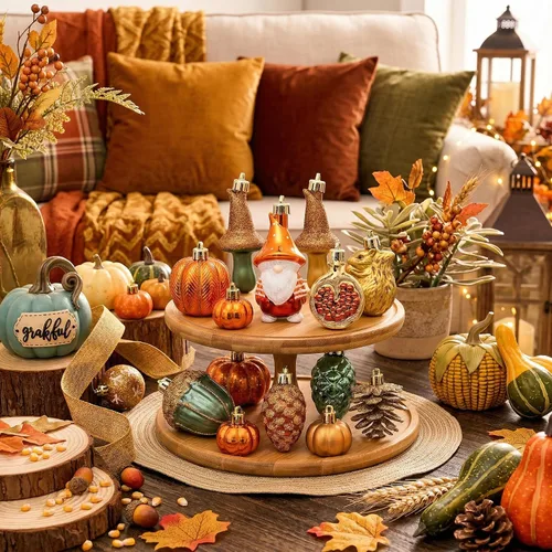 Vista 4 de Valery Madelyn 24ct Fall Ornaments Tree Decorations Shatterproof Home Decor Orange Green