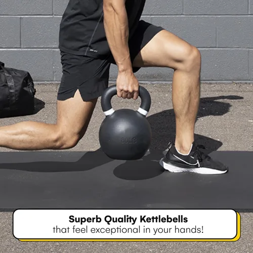 Vista 3 de Kettlebell Kings Pesas rusas con recubrimiento en polvo de 5-90 libras Equipo de gimnasio de entrenamiento y conjuntos de entrenamiento de fuerza