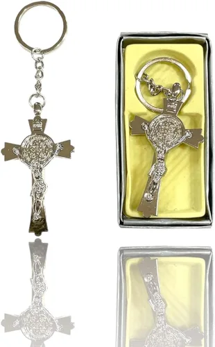 Vista 5 de CLGIFT Juego de 12 grandes Cruz italiana de San Benito, rosario, Bautismo, regalo religioso, rosario de cruz, primera comunión, llavero de cruz a