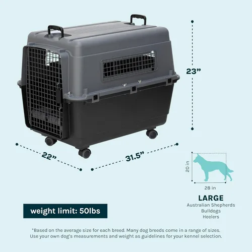 Vista 3 de [Usado] SportPet - Perrera de viaje grande de 31.5 pulgadas, compatible con aerolíneas, transportadora de mascotas de plástico duradero con ruedas