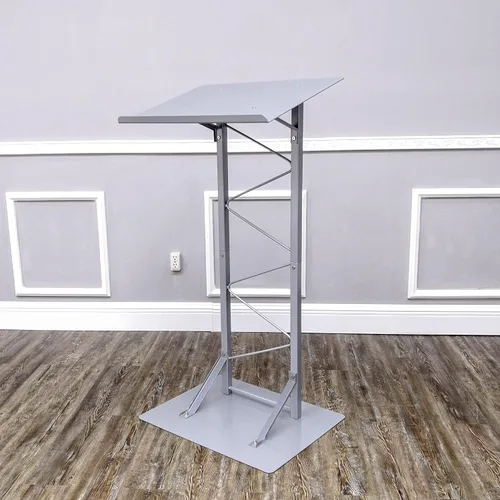 Vista 7 de FixtureDisplays® Podio de braguero individual de 25 "para piso, atril de acero púlpito - plata 19627NEW