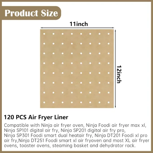 Vista 2 de 120 Hojas Forros de Freidora de Aire/Horno 11 x 12 Forros Desechables de Pergamino para Freidora de Aire Rectángulo Antiadherente Papel de Hornear