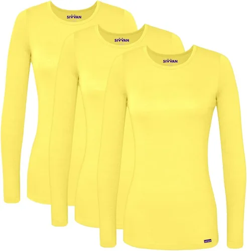 Vista 12 de Sivvan 3-Pack Women's Long-Sleeve Comfort Underscrub Tee, Scrubs Undershirts Aguamarina (Aquamarine)