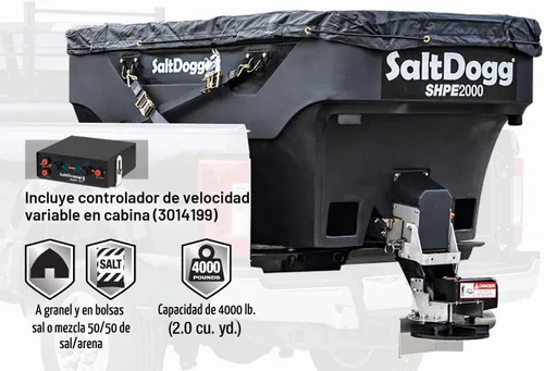 Vista 4 de Buyers Products SaltDogg SHPE2000 Esparcidor comercial de sal y arena con tolva de accionamiento eléctrico, fabricado en los Estados Unidos