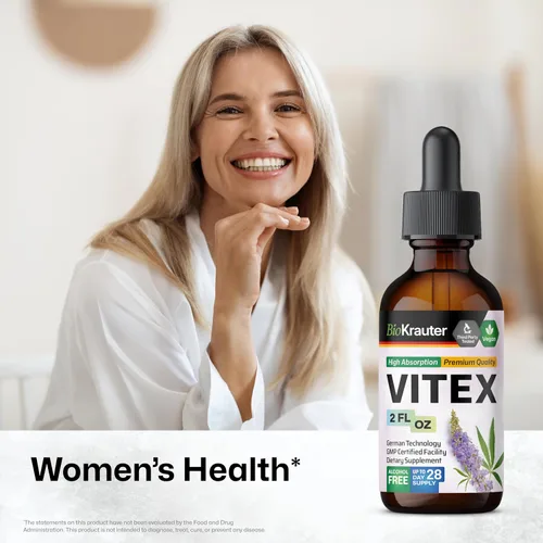 Vista 2 de BIO KRAUTER Vitex Chasteberry Suplemento para mujeres y apoyo para la menopausia* – 2 onzas líquidas 28 días de suministro – Tintura de bayas Vitex