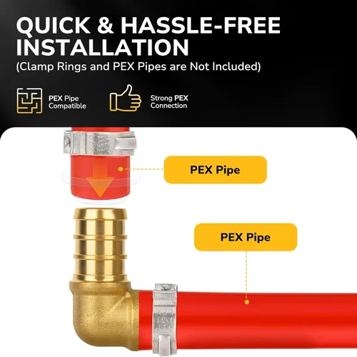 Vista 6 de Pex Fittings 1/2 pulgada, codo Pex de 90 grados, certificado NSF y UPC, accesorios de engarce de latón resistente para fontanería de tuberías