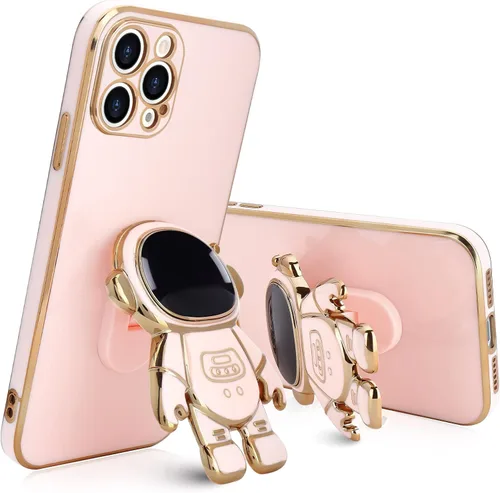 Vista 16 de Pepmune - Funda para iPhone 13 con soporte de astronauta 3D, color negro Luxury Electroplated Soft Silicone Cover with Holder, Lovely 3D Cartoon