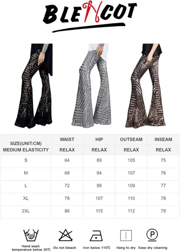 Vista 6 de BLENCOT Pantalones acampanados para mujer, de cintura alta, pierna ancha, pantalones de palazzo con lentejuelas brillantes
