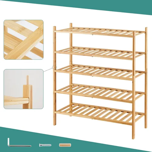 Vista 9 de viewcare Zapatero de bambú de 9 niveles para entrada, apilable Plegable Natural, zapateros independientes para pasillo armario