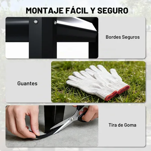 Vista 9 de Outsunny Cama de jardín elevada galvanizada con cubierta de invernadero, cama de jardín elevada de metal con patas, forro de cama y estante