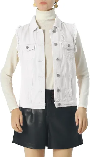 Vista 5 de ebossy Chaqueta de mezclilla desgastada sin mangas de color caramelo para mujer