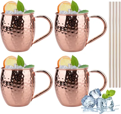 Vista 13 de TJ Moscow Mule - Juego de 2 tazas de mula, taza martillada negra, 17 onzas Negro