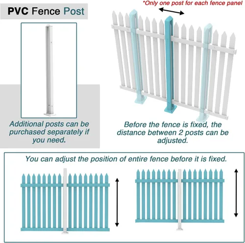 Vista 5 de ECOOPTS 76 cm de altura Valla de PVC blanco poste de piquete de vinilo para valla de piquete