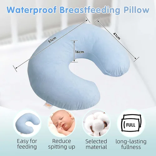 Vista 4 de LAT - Almohada de lactancia impermeable para lactancia, funda extraíble impermeable, almohadas ergonómicas para lactancia materna para bebés niños