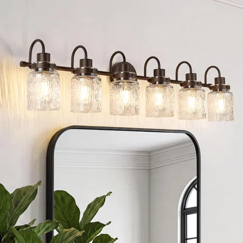 Vista 20 de 2 luces de tocador de baño, lámparas de baño de níquel cepillado con pantalla de vidrio martillado para tocador, sobre espejo, pasillo