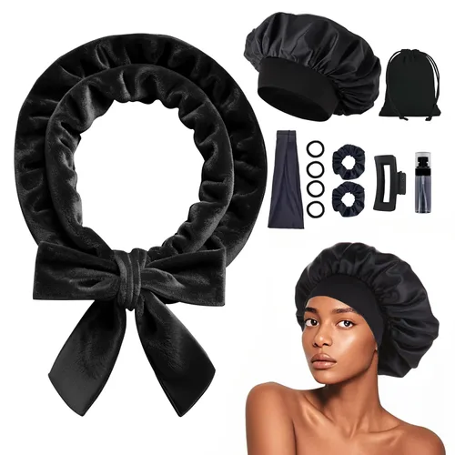 Vista 16 de Rizos sin Calor con Diadema para la Noche, 70'' Rizadores de Cabello sin Calor para Cabello Mediano a Largo, Negro
